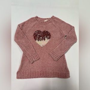 Between Pink Sparkly Ribbed Sweater with Sequined heart love detail